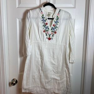 Lucky Brand Floral Neck Line Embroidered Dress Size Medium Side Zip